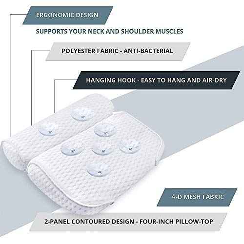 AmazeFan Bath Pillow, Bathtub Spa Pillow with 4D Air Mesh Technology and 7 Suction Cups, Helps Support Head, Back, Shoulder and Neck, Fits All Bathtub, Hot Tub and Home Spa [US. Patent Design]