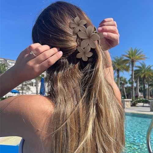 Canitor Flower Claw Clips for Women, Hawaiian Plumeria Hair Clips for Thick Thin Hair, Cute Summer Beach Accessories, Preppy Teen Girl Gifts, Trendy Stuff