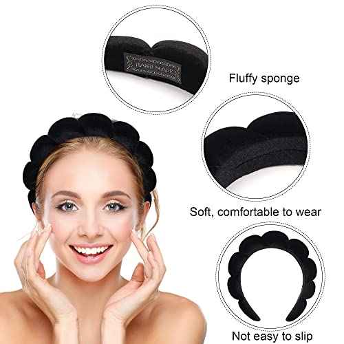 Ayesha Spa Headband for Women Sponge Headband for Washing Face Clouds Soft Hairband Makeup Headbands for Women Girls Shower Makeup Skincare (Black)