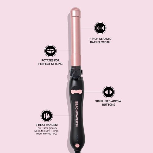 The Beachwaver Co. B1 Rotating Curling Iron - Automatic 1" Ceramic Curling Iron - Easy-to-Use Spinning Wand for Long-Lasting Waves, Auto-Shut Off, Travel-Friendly, Dual Voltage (BW160), Midnight Rose