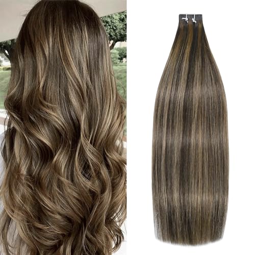 WindTouch Tape in Hair Extensions Human Hair Balayage Chocolate Brown to Caramel Blonde 22inch 50g 20pcs Thick Ends Tape in Extensions Invisible Tape in Hair Extensions Human Hair
