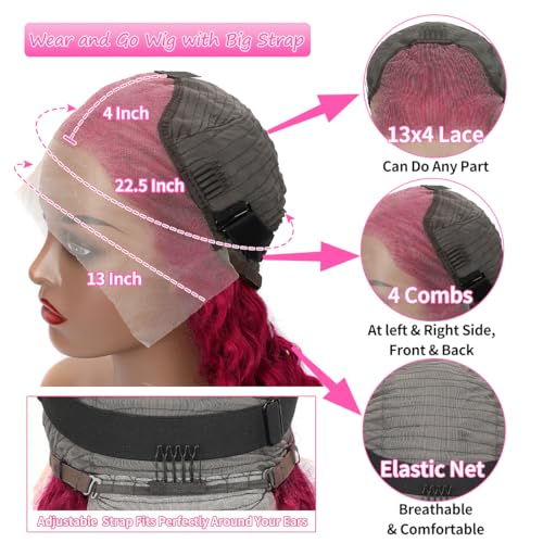 DJFG Deep Wave Lace Front Wigs Human Hair Curly Wig Human Hair HD Frontal 200 Density 13x6 Lace 99j Burgundy Red 18 Inch