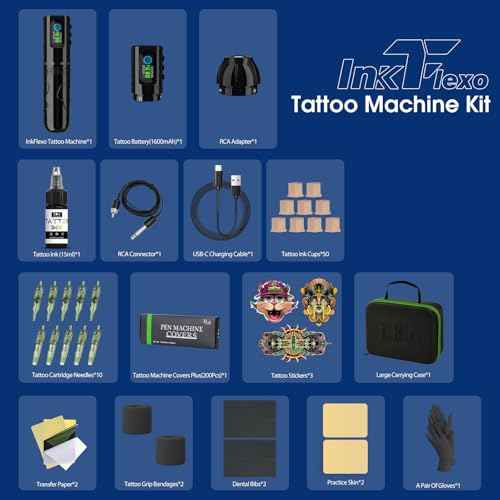INKin Tattoo Gun Kit for Beginners Complete Set, InkFlexo Wireless Tattoo Machine with 6 Adjustable Stroke and 2Pcs 1600mAh Batteries, Tattoo Kit with Revo Tattoo Needles and Ink for Professional Use