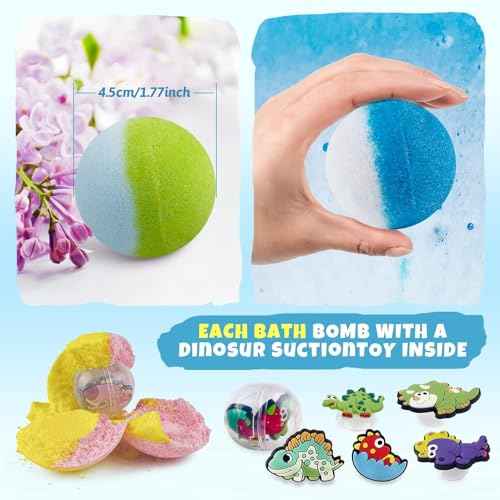 26+2 PCS Bath Bombs for Kids with 26 Dinosaur Suction Toys Inside, Organic Kids Bath Bombs Gift Sets with 2 Squeeze Dinosaur Toys for Boys & Girls on Birthday, Easter, Christmas, Lavender