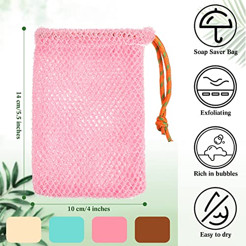 8 Pieces Bar Soap Pouch Mesh Soap Saver Pouch Holder Exfoliating Net Loofah Bags for Shower Mesh Bubble Foam Net Bath Pocket for Women Men Girls (Lake Green, Pink, Beige, Brown)
