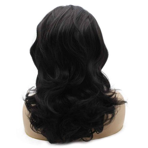 Aurssa Shoulder Length Wavy Dark Brown Half Hand Tied Heat Resistant Synthetic Lace Front Natural Wig