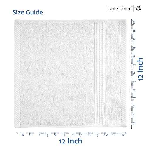 LANE LINEN 100% Cotton Washcloths 24 Pack - Spa & Salon Quality Face Towels - Ring Spun, Soft & Absorbent Wash Cloth Rags for Body, Beauty, Home, Gym - Fingertip Towels - 13"x13", White Washcloths
