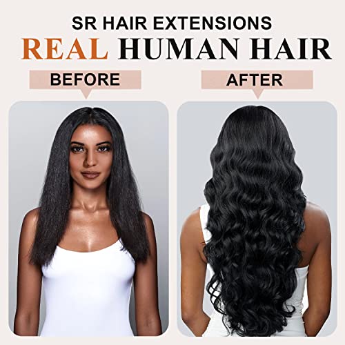 Body Wave Clip in Hair Extensions Real Human Hair Clip ins 100% Brazilian Virgin Hair PU Seamless Clip in Hair Extensions Human Hair Natural Black Hair for Women 120 Gram 6 Pcs 22Inch