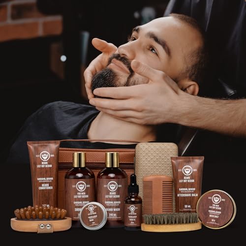 Father's Day Spa Gift Set for Men - Luxury 30-Piece Sandalwood Bath & Beard Gift Set for Men, Bath & Body Care Kit for Him with Beard Wax | Christmas, Valentine's Day, Birthday, Gift for Father Dad