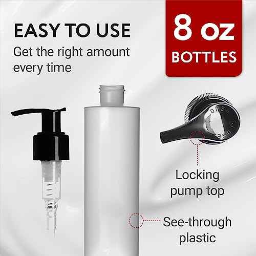 Impresa Plastic Pump Dispenser Bottle - Versatile Lotion Bottle with Pump for Massage Oil - Dishwasher-Safe Refillable Lotion Dispenser - Opaque, 8 Fl Oz, 6-Pack