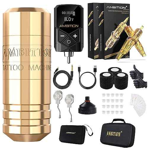 Ambition Torped Tattoo Kit - Rotary Tattoo Machine Kit with 2400mAh Power Supply Brushless Motor Tattoo Gun Kit 40pcs Mixed Size Glory Tattoo Cartridge Needles Gloves for Professional Tattoo Artist