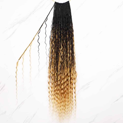 Crochet Boho Box Braids With Human Hair 1bT27# Honer Blonde Color Pre Looped Hair Goddess Box Braids With Human Hair Curly Full Ends Hair Extensions For Women 24inch 1 Pack(40 Strands)