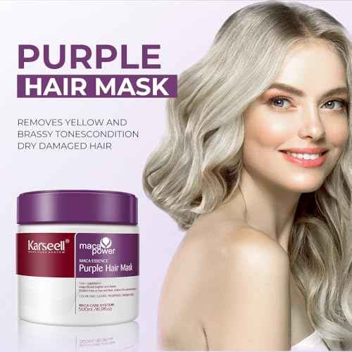 Karseell For Blonde Silver Gray Highlighted Hair Purple Hair Mask Professional Neutralizes Brass & Yellow Tones 16.90 oz 500ml