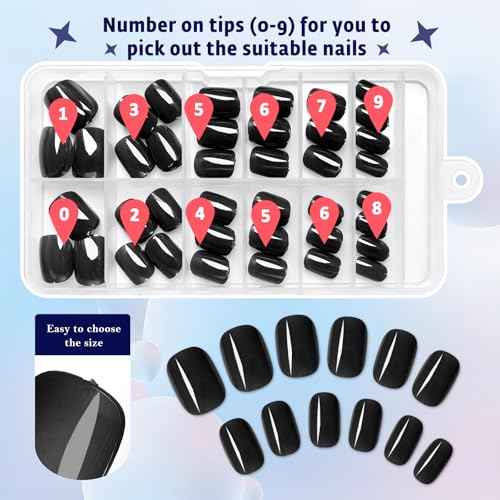 120Pcs Short Press on Nails Square Round Fake Nails, Glossy Black Acrylic Nails Press ons Full Cover False Nails for Women Girls