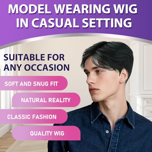 Toupee for Men Human Hair Men¡®s Full head mask Straight hair Wig Short Straight hair Hair Fluffy Realistic Hair Wig Thin Skin Daily Party Costume Wig for Male(black)