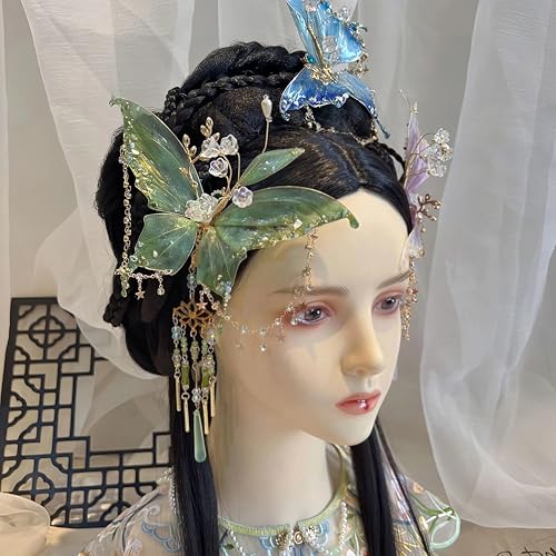 Fairy Butterfly Hair Clip - Pink Butterfly Wings Hair Accessories with Tassel Elven Hair Clamp Elf Claw Clip for Photoshoot Prom Wedding Fantasy Costume Cosplay,Lightweight and Durable