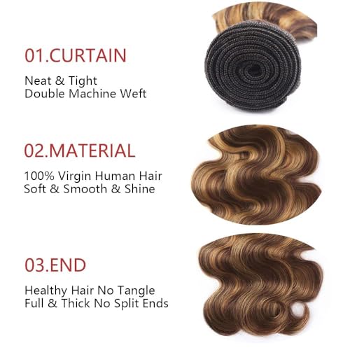 P4/27 Brazilian Human Hair Bundles Highlight Chocolate Honey Blonde 20 22 24 Inch Body Wave Bundles Human Hair 11A Unprocessed Virgin Quick Weave Sewn In Hair for Black Women
