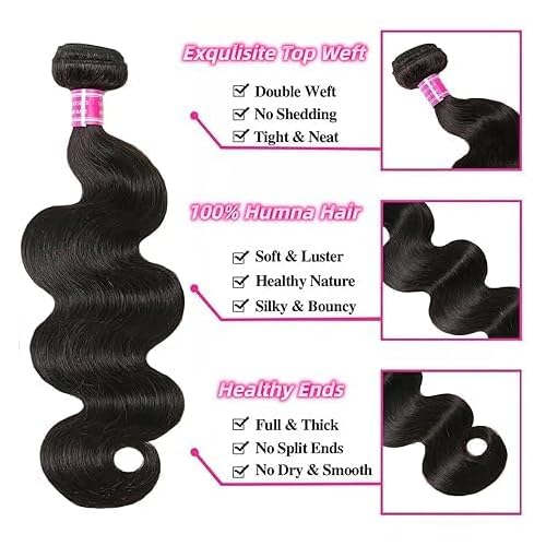 Brazilian Bundles Human Hair Body Wave Bundles 12a 100% Unprocessed Virgin Hair Bundle Deals Human Hair Weave 3 Bundle Human Hair Extensions For Woman Natural Black Color 14 16 18 Inch
