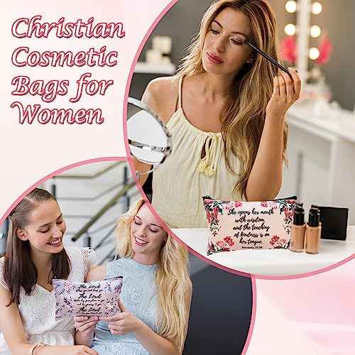 10 Pcs Christian Makeup Bag Bible Pencil Pouch Bible Cover Floral Cosmetic Bags Bulk Inspirational Religious Gifts for Women Return Christmas Church Gifts Baby Shower Prizes Canvas Makeup Bags in Bulk
