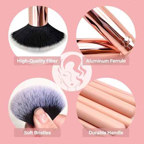 Makeup Brushes Set, Mlemle Professional 26 Pcs Makeup Kit, Include Powder Foundation Concealers Blush Eye shadows 21 Pcs Makeup Brushes and 2 Powder Puff, 3 Makeup Sponge(A01-Pink)