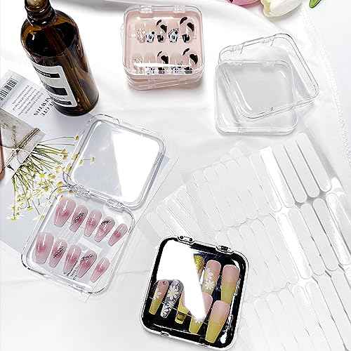 12pcs Press on Nail Storage Box with 60 Pcs Adhesive Double Sided Tape Acrylic Nail Display Box Artificial False Nail Box Organizer Fake Nail Case Transparent Nail Packaging Boxes for Nail Salon