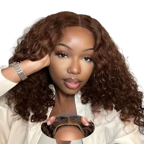 Chocolate Brown Wig 4x4 Hd Lace Front Wig For Black Women Wear And Go Glueless Wigs Human Hair Pre Plucked Pre Cut Colored Water Wave Wavy Chocolate Brown Glueless Wigs Curly Wig Human Hair #4 16inch