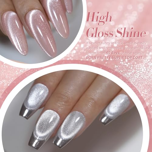 Born Pretty Cat Magnetic Eye Gel Nail Polish, Pastel Milky Cat Magnetic Gel Pastel Blue Green Purple Pink Nude Silver Nail Art Gel Manicure Salon DIY Gifts 7ML 6PCS