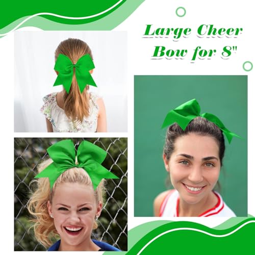 CN 30PCS 8" Large Cheer Bows, Cheerleading Bows Ponytail Holder for Girls, Grosgrain Ribbon Cheer Hair Bows with Elastic Hair Tie for Cheerleader College Sports Softball Competition (Green)