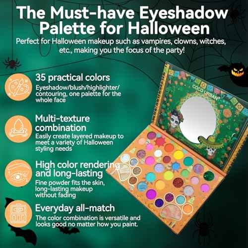 Halloween Eyeshadow Palette, Halloween Makeup Palette 35-Color Goth Makeup palette Suitable for Special Effects Skeleton Clown Costumes, High-Pigment Long-Lasting Eyeshadow Set
