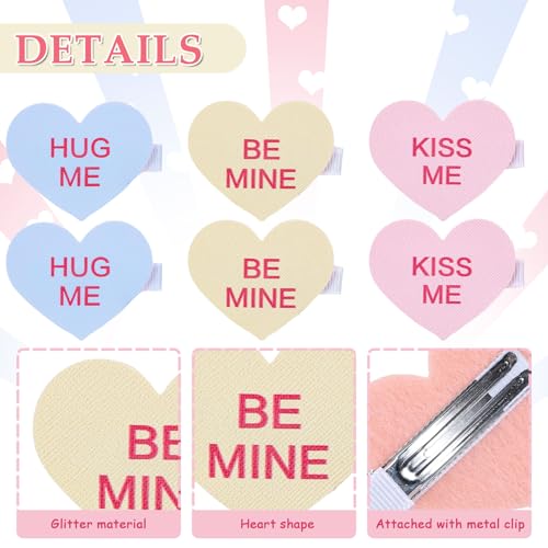 Whaline 6Pcs Valentine's Day Heart Hair Clips Sweet Conversation Heart Hair Barrettes Pink Blue Yellow Candy Heart Alligator Hairgrips Hair Accessories for Birthday Wedding Party