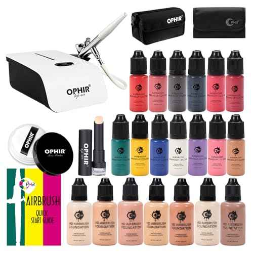 OPHIR Airbrush Makeup, Air Brush Kit with Air Compressor, 7x30ml Airbrush Foundation, 13x10ml Airbrush Blush Eyeshadow, Concealer & Loose Powder for Movie Stage Wedding Party Spray Makeup Airbrush