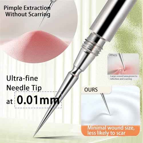 2-in-1 Professional Stainless Steel Acne Removal Needle, Whitehead&Blackhead Remover Tool, Pimples Comedone Extractor Removal Tool, Double Ended Needle with Cap Removal for Nose Face Tools(Rose Gold)