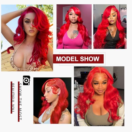 20 Inch Red Wig Human Hair Body Wave 13x6 HD Lace Frontal Wigs Human Hair 200 Density Pre Plucked for Women