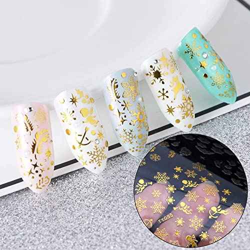 Christmas Nail Art Sticker Decals 3D Snowflake Designer Exquisite Golden Silver White Nail Art Supplies Snowflakes Luxurious Winter New Year Nails Decoration Design DIY Acrylic Nail Art,1 Large Sheets