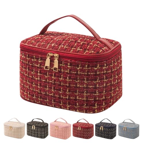 Travel Makeup Bag,High Capacity Toiletries Travel Bag,Waterproof And Wear-Resistant Portable Cosmetic Organizer,With Comfortable Handle,Suitable for Ladies And Girls (Red)