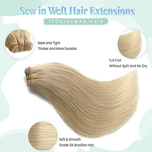 Sew in Hair Extensions Real Human Hair,Blonde Weft Hair Extensions Human Hair Bundles Hand Tied Weft Hair Extensions Human Hair 22 Inch 120G Sew in Weft Hair Extensions for Women