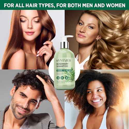 Svvimer Rosemary Hair Growth Shampoo: Thickening and Regrowth Formula for Men & Women - Rosemary Mint Strengthening Shampoo with Tea Tree Oil Biotin - For Thinning Hair and Hair Loss 11.8 fl.oz