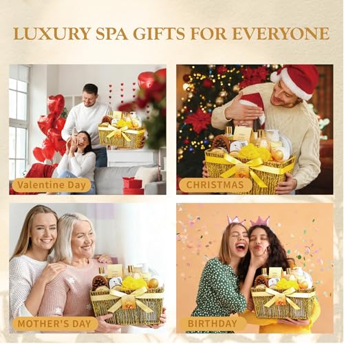 Bath Gift Basket Set, Spa Kit Gifts for Women Men, 18 Pc Almond Milk & Honey Large Spa Gift Basket Luxury Bath Set Relaxing Self Care Pampering Gifts for Birthday, Christmas, Mothers Day Gift Baskets