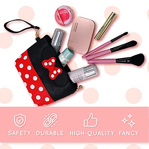 BELMAKS Black Murine Makeup Bag Cosmetic Bags Toiletry Organizer White Polka Dots Red Cartoon Makeup Organizer for Teen Girls 5.1" x 5.9" Murine Zipper Cute Purse for Travel