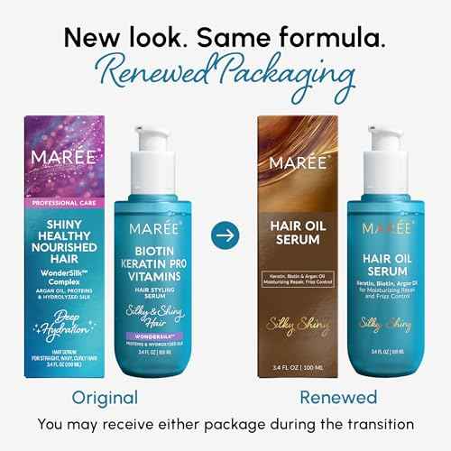 MAREE Hair Oil for Frizzy Hair with Argan Oil, Keratin & Biotin ? Hair Serum for Dry and Curly Hair Gloss ? Frizz Control Hair Care Products for Women ? Aceite Para el Cabello ? Keratin Hair Treatment