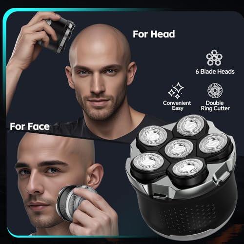 Electric Razor for Men Head Shaver for Bald Men Grooming Kit Wet Dry Rotary Shavers Nose Hair Beard Trimmer Clippers Facial Cleansing Brush Cordless Waterproof USB Charging Rechargeable (Black)