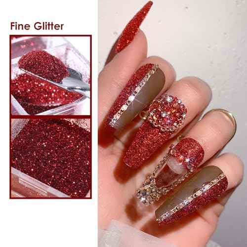 12Grid Red Nail Glitter Holographic Powder for Christmas, Winter & Festival Nail Designs - DIY Manicure Decoration