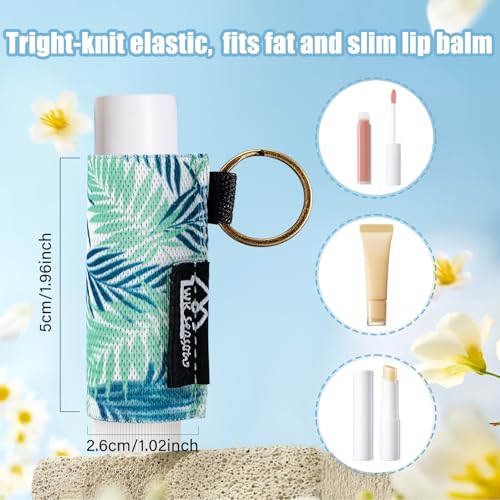WK IEASON 10PCS Lip Balm Holder Keychain Bulk Lip Gloss Holder Key chain Lipstick Holder Lip Gloss Sleeve -Tight Elastic Holder Sleeve for Fat and Slim Lip Balms&Gloss and Lip Sticker(10pcs Floral A)