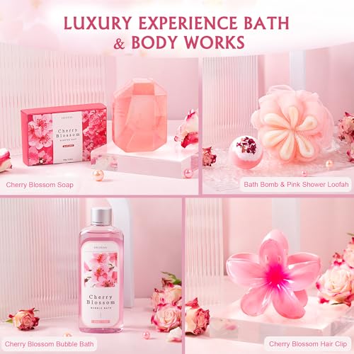 Gifts for Women Birthday Gifts, Spa Gifts Set- 10 Pcs Christmas Valentine's Mother's Day Gifts and Cherry Blossoms Self Care Package Gifts Women, Relaxing Gifts Basket