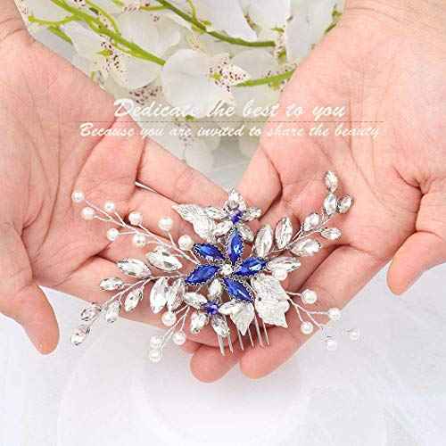 Olbye Wedding Hair Comb Blue Rhinestone Bridal Hair Accessories for Bride and Bridesmaids Wedding Hair Piece Silver