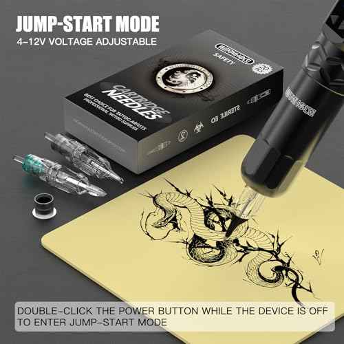 Wormhole Tattoo Kit Wireless Tattoo Gun Kit 20 Pcs Cartridge Needles Professional Tattoo Machine Kit Tattoo Practice Pen for Beginners Rotary Tattoo Machines WTK375