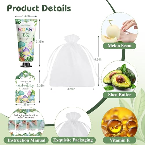 50 Pack Bulk Hand Cream Gifts Sets, Baby Shower Favors and Wedding Welcome Bag Stuffers for Guests with Thank You Card and Organza Gift Bags, Appreciation Gifts, Bridal Shower Favors (Dinosaur)