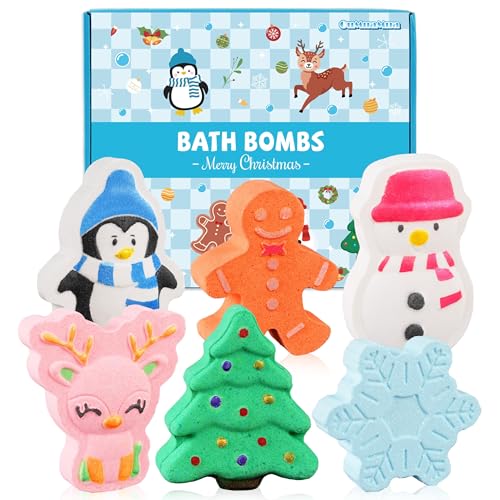 6 Pack Christmas Bath Bombs Gifts for Women, Xmas Tree Gingerbread Snowflake Bathbombs Set Bubble Bath Bombs, Unique Christmas Gifts for Adults Women Xmas Winter Birthday Party Favors