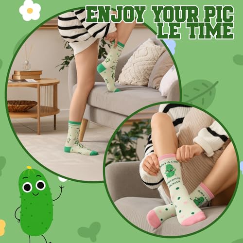 Pickle Gifts for Women - Pickle Lover Gifts Set Travel Cosmetic Bags Portable Reusable Canvas Tote Bag Funny Novelty Gag Socks Stickers Christmas Gifts for Teen Girls