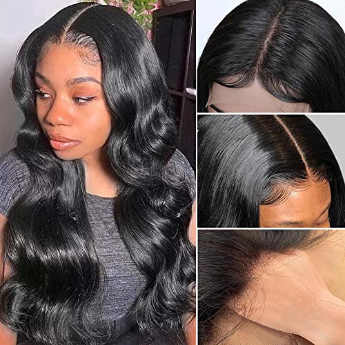 Derun 5x5 Real HD Lace Closure Wigs Human Hair 180% Density Invisible Swiss Lace Front Body Wave Pre-plucked with Baby Hair Wig for Women (30 Inch, 5¡¿5 BW)